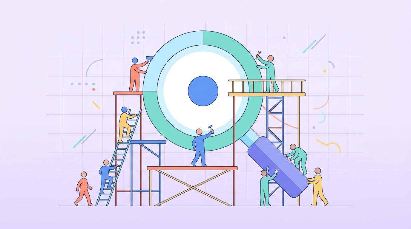 Illustration of an accounting workforce tracking expenses and closing the books