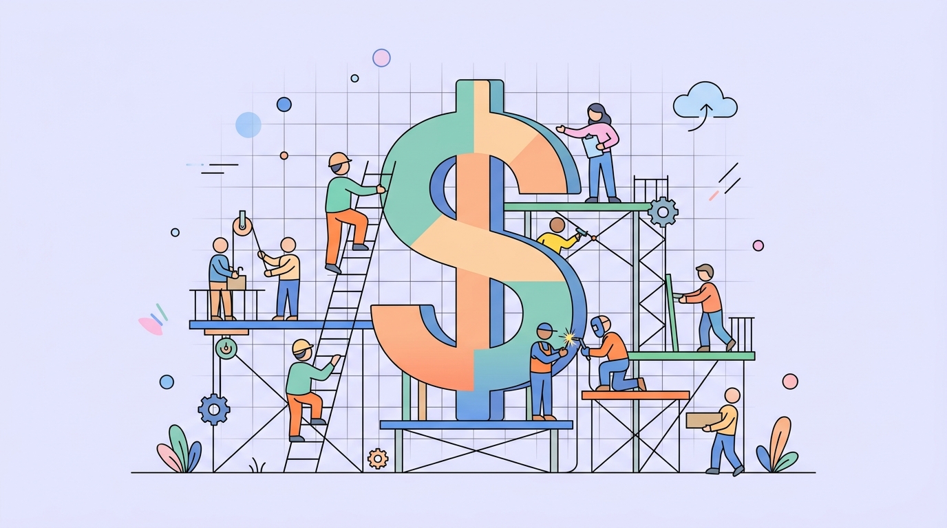 Illustration of a sales and GTM workforce assembling a revenue system